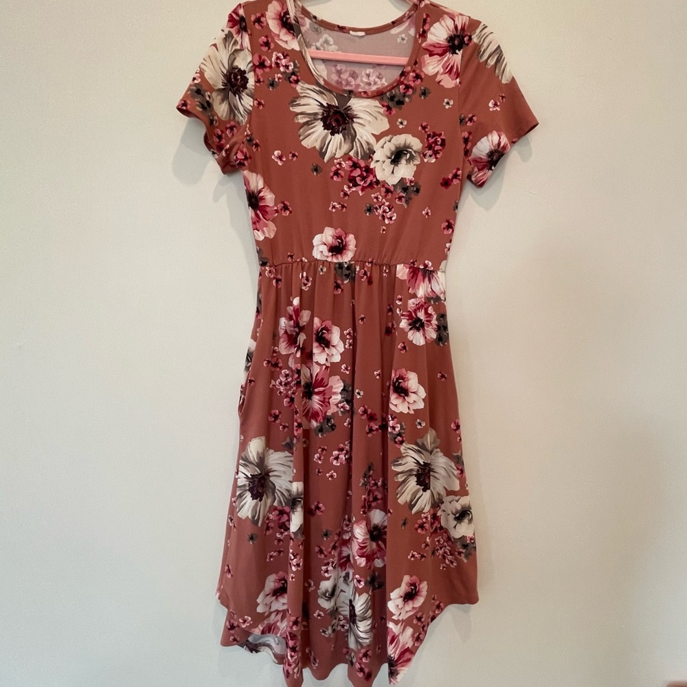 Modest Floral Knit Blush MIDI Dress - S